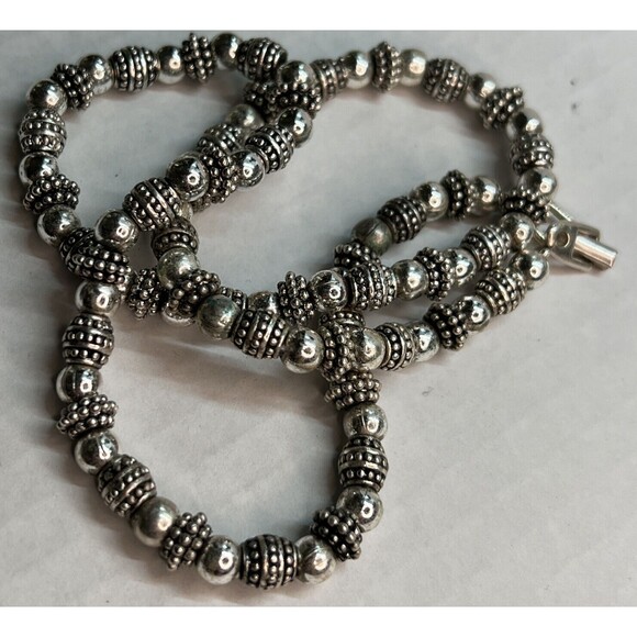Vintage Napier Necklace Beaded Silver Tone Round Smooth & Bali Signed Heavy - Picture 2 of 7